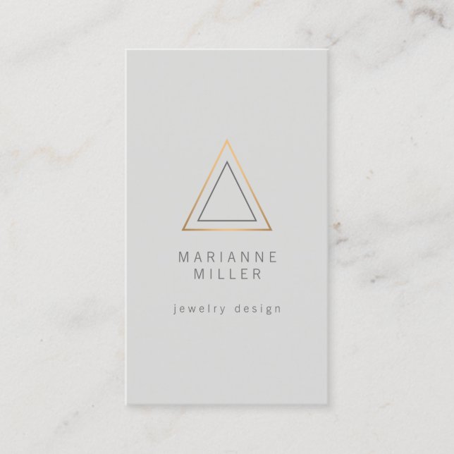Edgy Rose Gold Triangle Logo on Light Gray Business Card (Front)