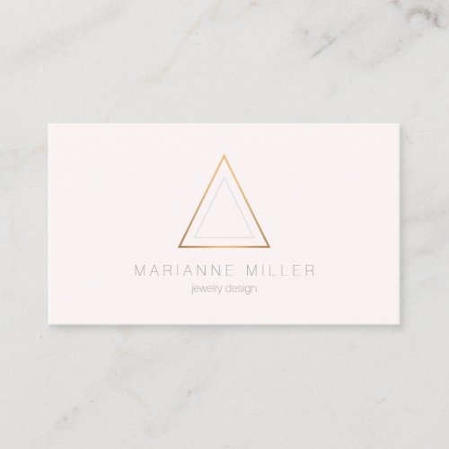 Edgy Rose Gold Triangle Logo on Light Pink Business Card