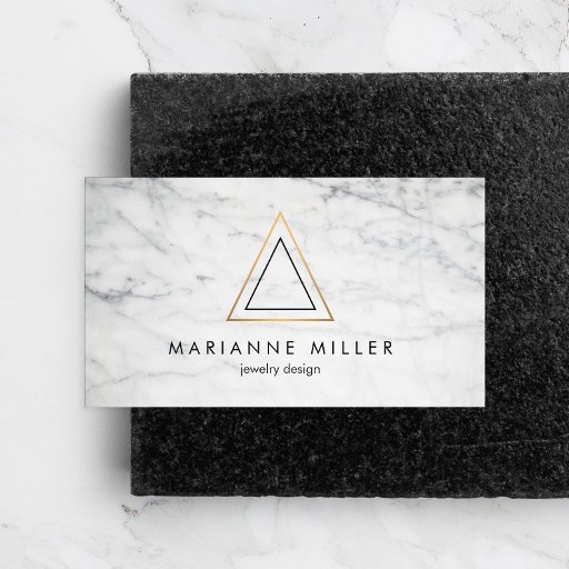 Customizable Edgy and Modern Copper Triangle Logo White Marble Business Card