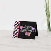 Edgy Roses & Modern Stripes Happy Birthday Card | Zazzle