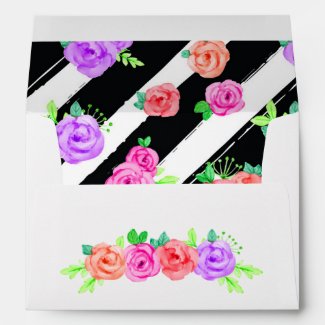 Edgy Roses & Modern Stripes Trendy Birthday Party Envelope