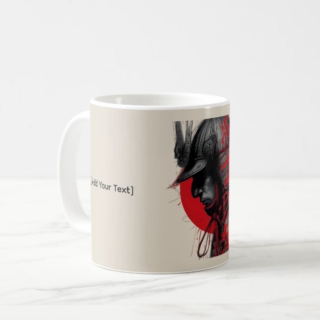 Edgy Samurai Warrior Japanese Ink Red Sun  Coffee Mug (Front Left)