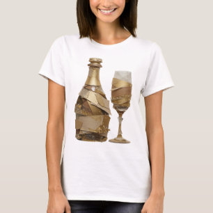 Edgy Silver GOLDEN WINE BOTTLE AND GLASS Design T-Shirt
