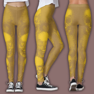 Edgy Skull Pattern   Gold and Yellow Leggings
