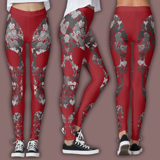 Edgy Skull Pattern | Grey Skulls on Red Leggings (Creator Uploaded)