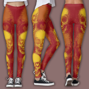 Edgy Skull Pattern   Red and Yellow Leggings