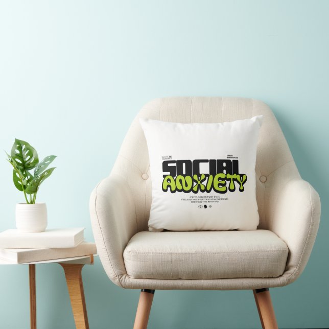 Edgy "Social Anxiety" Glitch Font Throw Pillow (Chair)