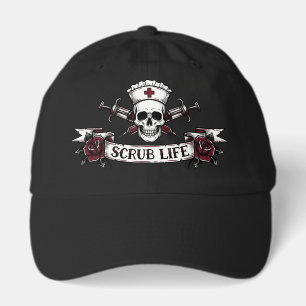 Edgy Tattoo Skull Nurse Scrub Life  Hat