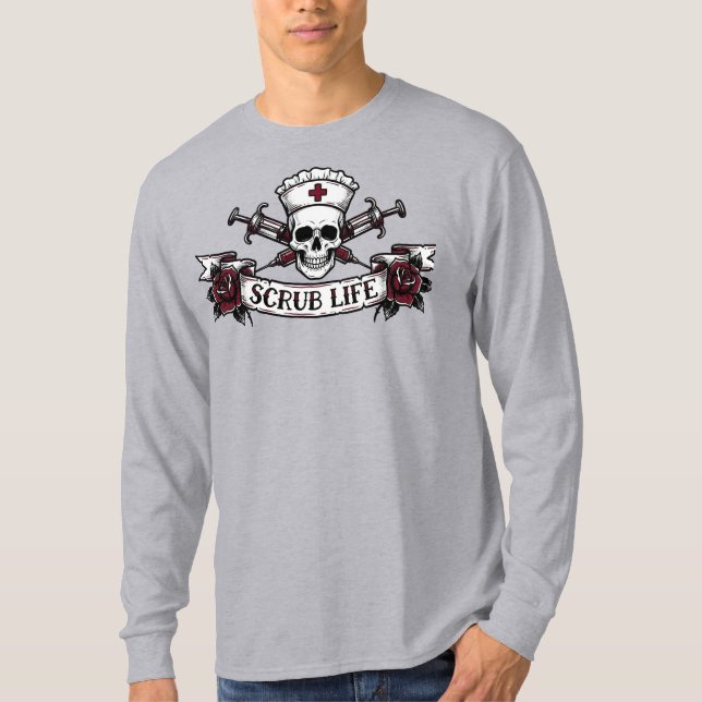 Edgy Tattoo Skull Nurse Scrub Life Iphone Case T-Shirt (Front)