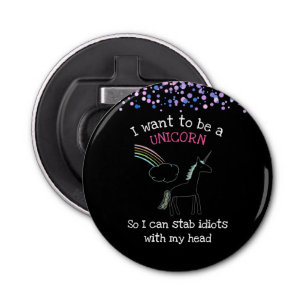 Edgy Unicorn with Rainbow and Confetti Funny Bottle Opener