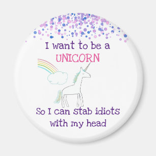 Edgy Unicorn with Rainbow and Confetti Funny Magnet