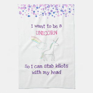 Edgy Unicorn with Rainbow and Confetti Funny Towel