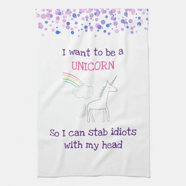 Edgy Unicorn with Rainbow and Confetti Funny Towel (Vertical)