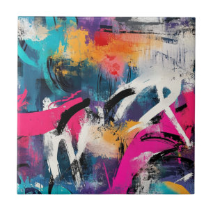 Edgy Urban Graffiti with Vivid Color Splashes Ceramic Tile
