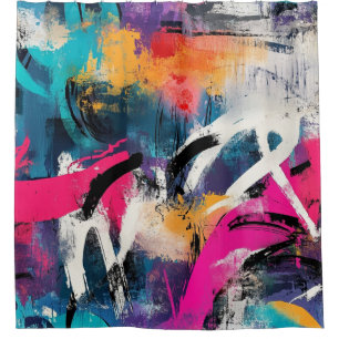 Edgy Urban Graffiti with Vivid Color Splashes Shower Curtain