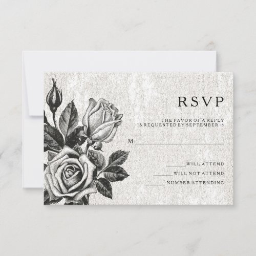 Edgy Victorian Roses Black and White RSVP Invitation