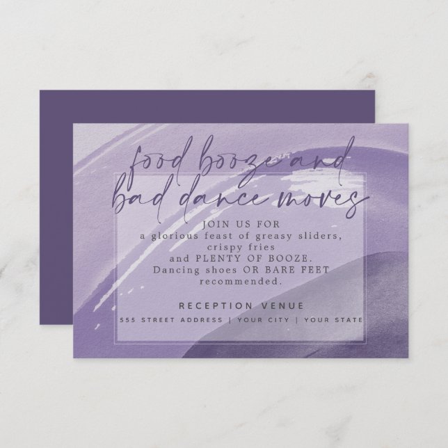 Edgy Watercolor Stroke Plum Reception  Invitation (Front/Back)