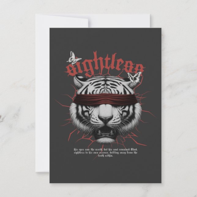 Edgy White Tiger Greeting Card: Dark Aesthetic Invitation (Front)