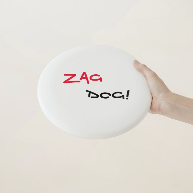 Edgy White Zag Dog Wham-O Frisbee (In Hand)