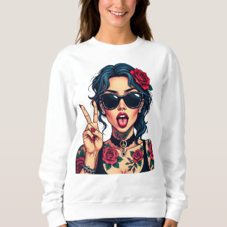Edgy Woman with Roses, Gift For Her Sweatshirt