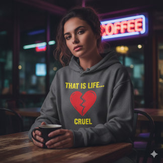 Edgy Y2K Broken Heart Hoodie - That Is Life Cruel 