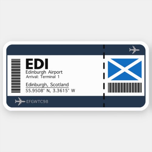 EDI Edinburgh Boarding Pass _ Scotland Ticket Sticker