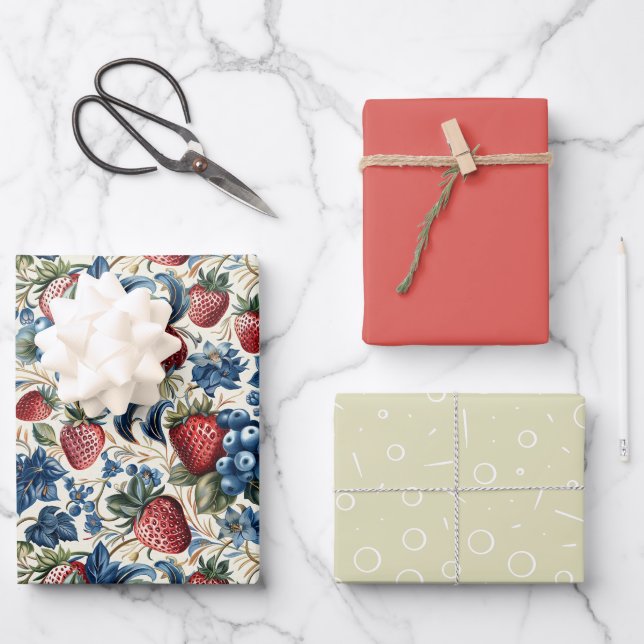 Edible Color Gift Strawberry Blueberry Berries  Wrapping Paper Sheets (Front)