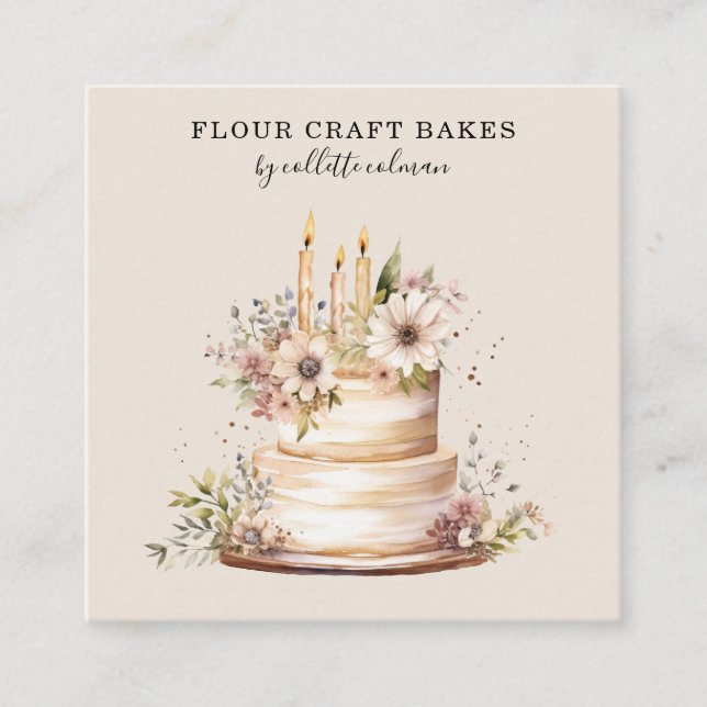 Edible Flower Cake Baker Pastry Chef Bakery Square Business Card (Front)