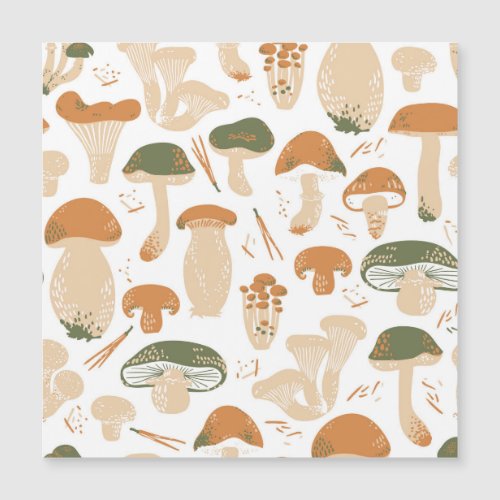 Edible Mushrooms Linocut Vintage Pattern