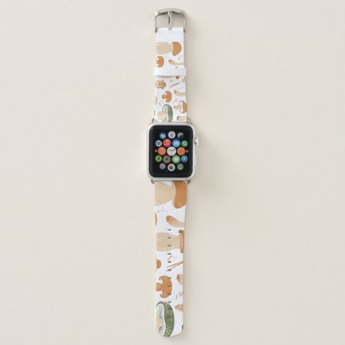 Edible Mushrooms Linocut Vintage Pattern Apple Watch Band