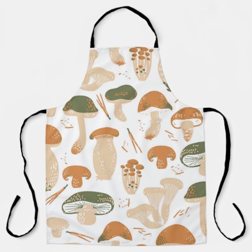 Edible Mushrooms Linocut Vintage Pattern Apron