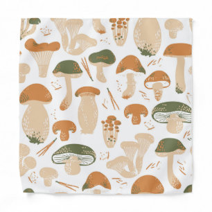 Edible Mushrooms Linocut Vintage Pattern Bandana