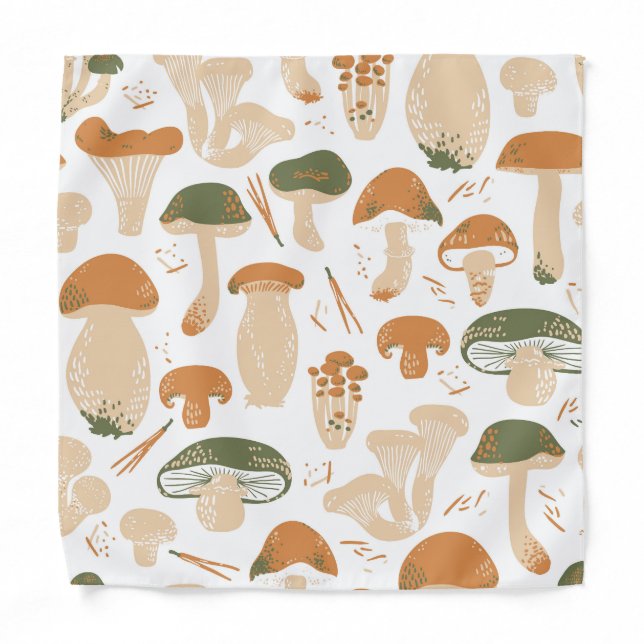 Edible Mushrooms Linocut Vintage Pattern Bandana (Front)