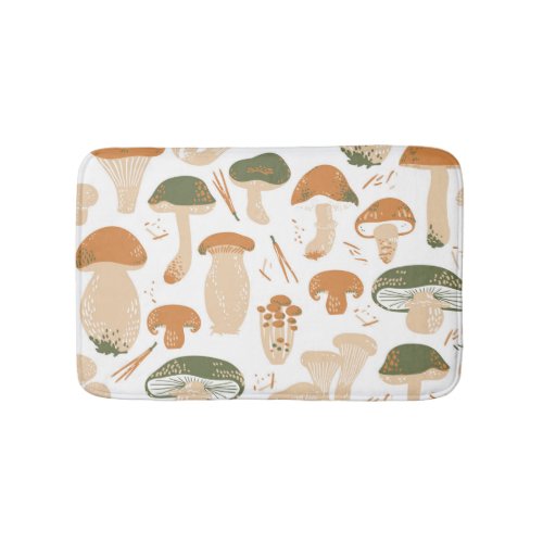 Edible Mushrooms Linocut Vintage Pattern Bath Mat