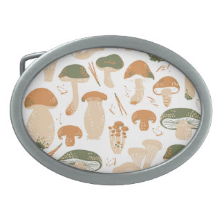 Edible Mushrooms Linocut Vintage Pattern Belt Buckle