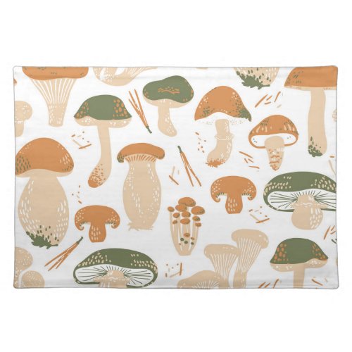 Edible Mushrooms Linocut Vintage Pattern Cloth Placemat