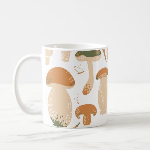 Edible Mushrooms Linocut Vintage Pattern Coffee Mug