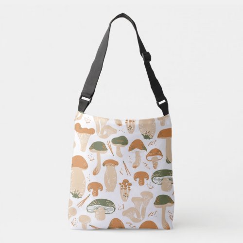 Edible Mushrooms Linocut Vintage Pattern Crossbody Bag