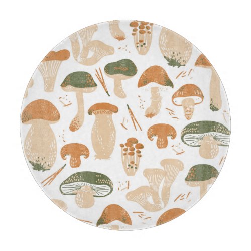 Edible Mushrooms Linocut Vintage Pattern Cutting Board
