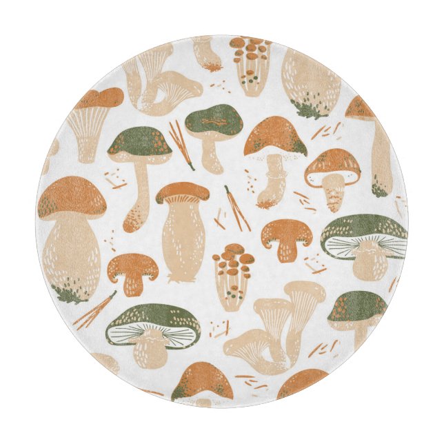 Edible Mushrooms Linocut Vintage Pattern Cutting Board (Front)