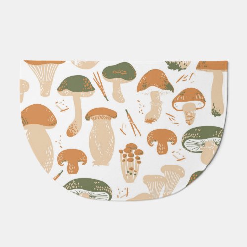 Edible Mushrooms Linocut Vintage Pattern Doormat