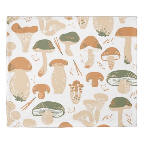 Edible Mushrooms Linocut Vintage Pattern Duvet Cover