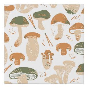 Edible Mushrooms Linocut Vintage Pattern Faux Canvas Print