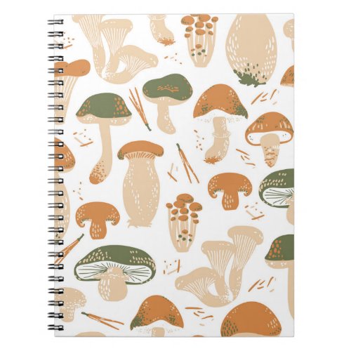 Edible Mushrooms Linocut Vintage Pattern Notebook
