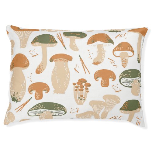 Edible Mushrooms Linocut Vintage Pattern Pet Bed