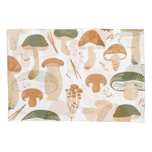 Edible Mushrooms Linocut Vintage Pattern Pillow Case