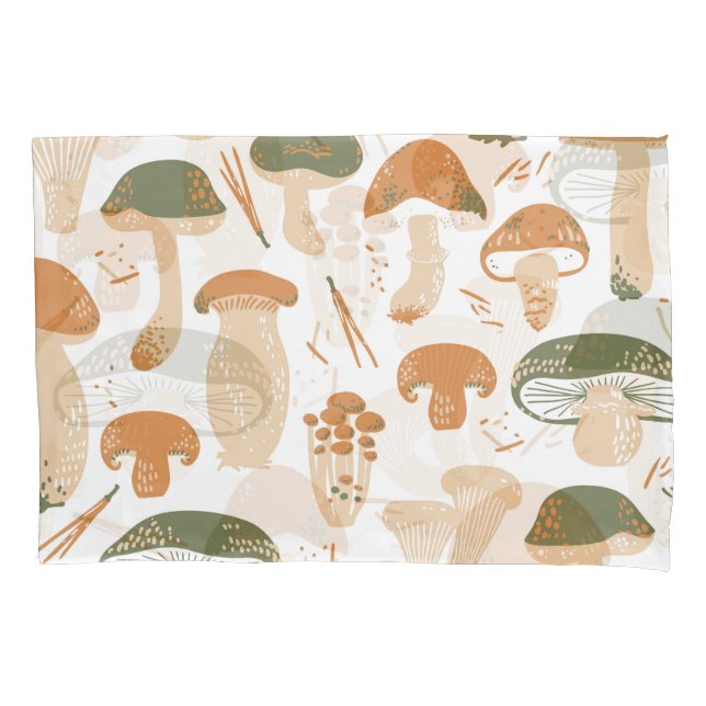 Edible Mushrooms Linocut Vintage Pattern Pillow Case (Front)