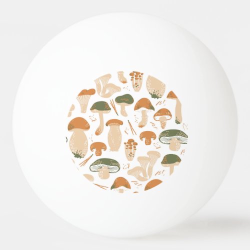 Edible Mushrooms Linocut Vintage Pattern Ping Pong Ball