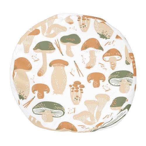 Edible Mushrooms Linocut Vintage Pattern Pouf