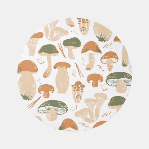 Edible Mushrooms Linocut Vintage Pattern Rug